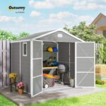 Outsunny 8 x 6ft Plastic Shed with Foundation Kit, All Weather Resistant Resin Outdoor Garden Shed with Vents, Apex Roof and Lockable Door for Patio Lawn, Light Grey - Image 2