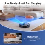 Ultenic Robot Vacuum Cleaner with Mop 8000Pa/200Mins, Precision LiDAR Navigation, 3 in 1 Sweep & Mop Robot,5 Maps, No-go Zone, App Control for All Floor, Carpet & Pet Hair - Image 6