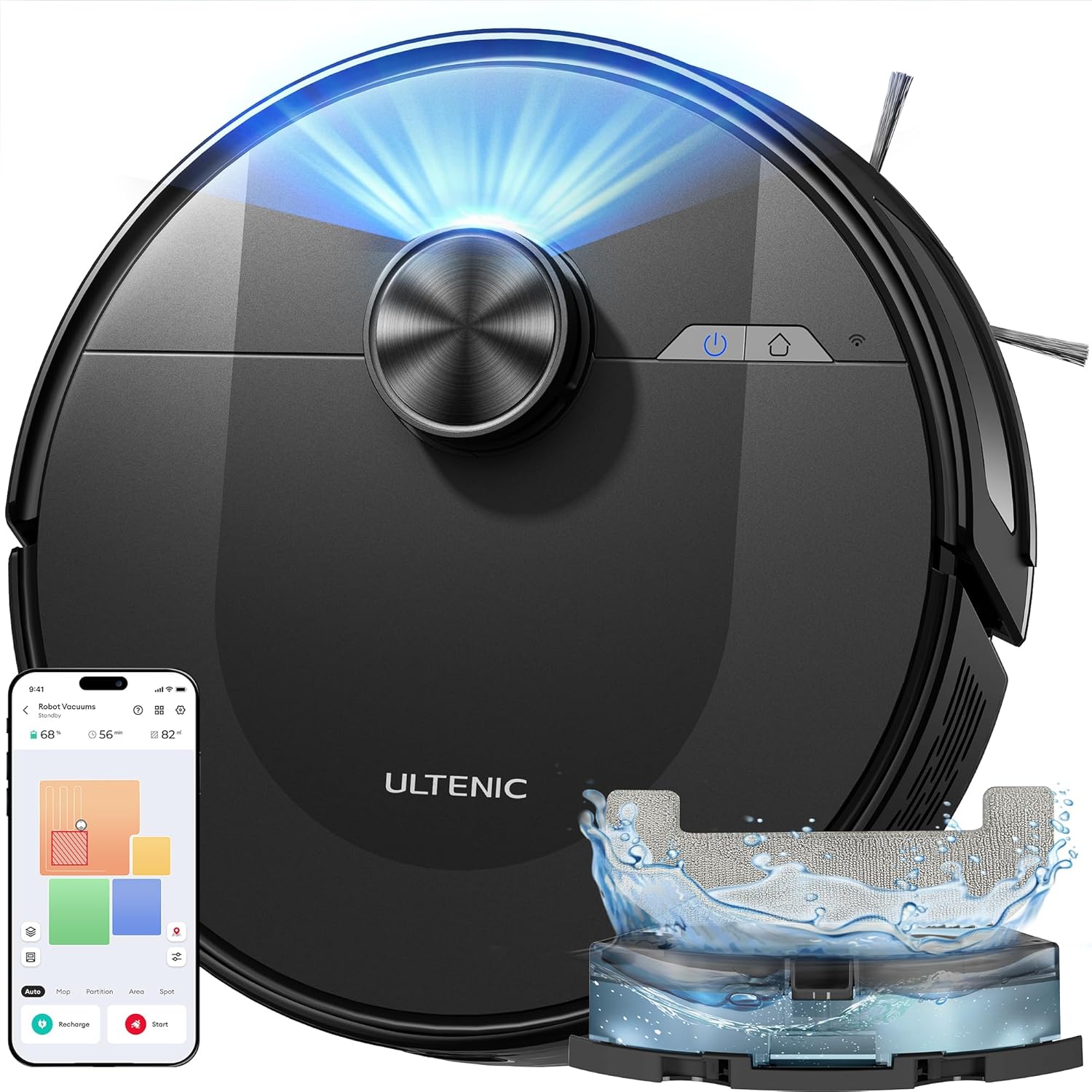 81aIkVEkNyL._SL1500_.jpg Ultenic Robot Vacuum Cleaner with Mop 8000Pa/200Mins, Precision LiDAR Navigation, 3 in 1 Sweep & Mop Robot,5 Maps, No-go Zone, App Control for All Floor, Carpet & Pet Hair - Image 1