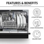 Table top dishwasher, 6 place settings and 6 programmes – Black – DH85 - Image 3