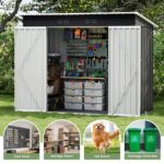 UDPATIO Metal Shed 8×4 FT, Outdoor Garden Storage, Waterproof Metal Shed for Firewood, Garbage Can, Tool, Lawnmower, Bike Shed, Galvanized Steel with Lockable Door for Backyard,… - Image 8