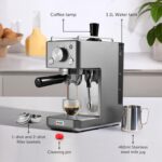 Barista Slimline Espresso Machine | Integrated Milk Frother | Compact Coffee Maker for CappuccinosLattes & More | 15 Bar Pump | Silver [VCF185] - Image 6