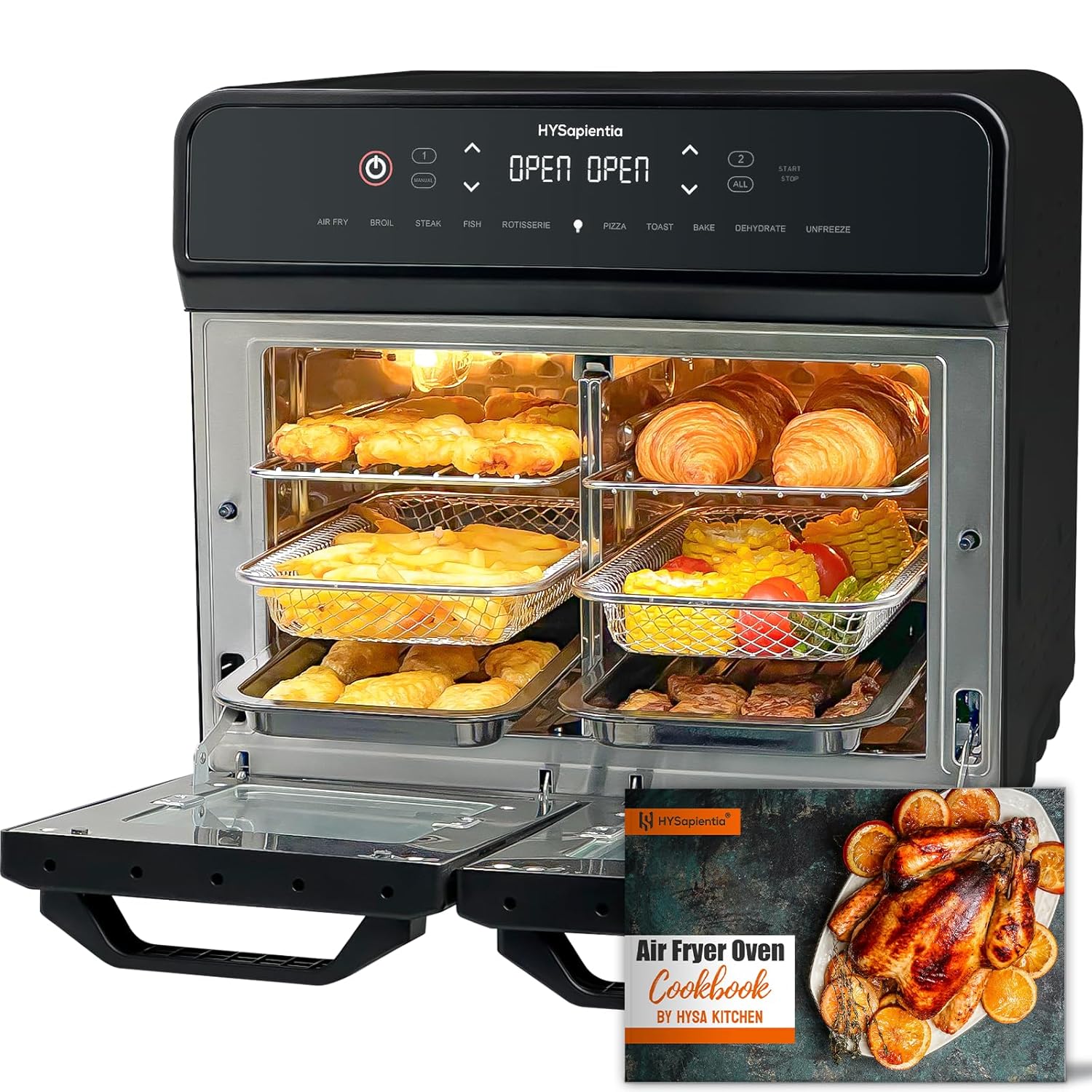81kw8NY20bL._SL1500_.jpg 22L Dual Zone Air Fryer Oven With Rotisserie,Large Double Air fryers Mini Ovens Digital 2400W 10 in 1 Airfryer Countertop Convection Oven electric and… - Image 1