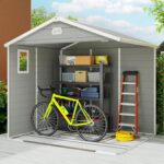Outsunny 8 x 6ft Plastic Shed with Foundation Kit, All Weather Resistant Resin Outdoor Garden Shed with Vents, Apex Roof and Lockable Door for Patio Lawn, Light Grey - Image 8