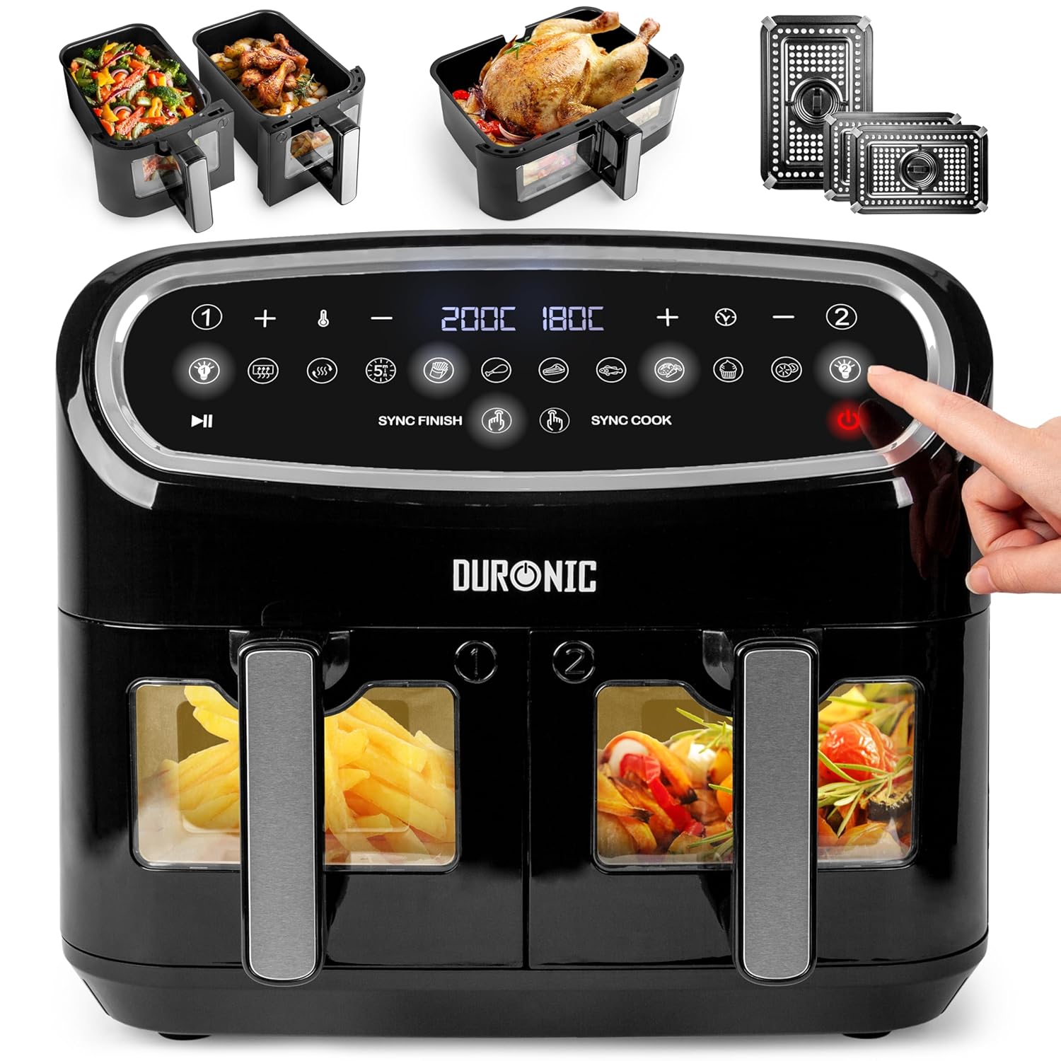 81o7EEI9kYL._SL1500_.jpg XXL Air Fryer AF34 BK 10L Digital Family Size Air Fryers Oil Free Triple Drawers 10in1 Dual Zone Extra Large AirFryer for Family Cooking with Dishwasher Safe Non-Stick… - Image 1