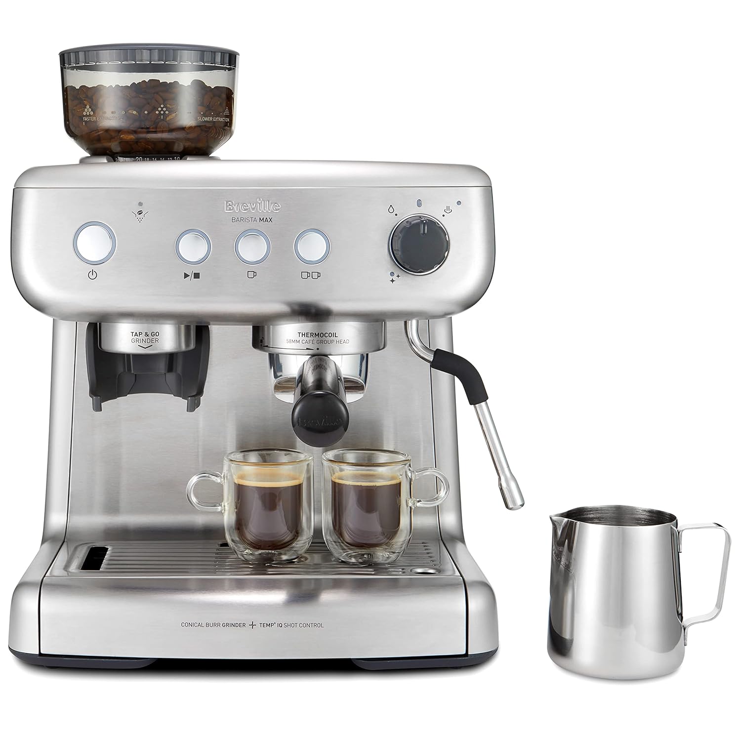 81sygB8OKmL._SL1500_.jpg Breville Barista Max Espresso Machine | Latte & Cappuccino Coffee Maker with Integrated Bean Grinder & Steam Wand | 2.8 L Water Tank | 15 Bar Italian Pump | Stainless Steel - Image 1