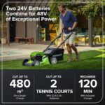 48V (2x24V) Self Propelled Cordless Lawnmower for Large Lawns up to 480m2, 46cm Cutting Width, 55LBag PLUS Two 4Ah Batteries and Twin Charger, 3 Year Guarantee… - Image 4