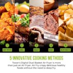 Vizion 9L Dual Basket Air Fryer with Digital Control Panel, 8 Cooking Pre-sets, Sync Function & Match Cook Function, Shake Reminder, 2400W, Black, T17177 - Image 3