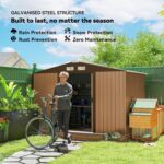 Outsunny 9 x 6ft Metal Garden Shed, Outdoor Storage Tool House with Ventilation Slots, Foundation Kit and Lockable Double Doors, Light Brown - Image 3