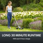 SLM50 Small Alloy Steel Lawnmower | Cordless Electric Lightweight Grab and Go | 2 Cutting Heights | 5200 RPM 10 Inch Width | 18 V | 30 mins Runtime, Grey/Green/White - Image 6