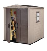 Keter Factor Outdoor Apex Double Door Garden Storage Shed 6 x 6ft Beige Brown Wood effect | Fade Free | All Weather Resistant | Safe and Secure | Zero Maintenance | 15 year…
