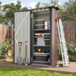 Aoxun Garden Sheds 6x4ft, Metal Shed Bike Tool Shed, Sheds and Outdoor Storage with Lockable Doors & Slooping for Backyard, Patio, Poolside,Brown - Image 10