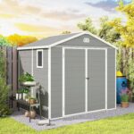 Outsunny 8 x 6ft Plastic Shed with Foundation Kit, All Weather Resistant Resin Outdoor Garden Shed with Vents, Apex Roof and Lockable Door for Patio Lawn, Light Grey - Image 9