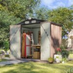 Aoxun Garden Sheds 6x4ft, Metal Shed Bike Tool Shed, Sheds and Outdoor Storage with Lockable Doors & Slooping for Backyard, Patio, Poolside,Brown - Image 8