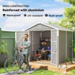 Outsunny 8 x 6ft Plastic Shed with Foundation Kit, All Weather Resistant Resin Outdoor Garden Shed with Vents, Apex Roof and Lockable Door for Patio Lawn, Light Grey - Image 3