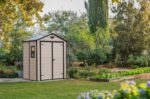 6 x 5 ft Outdoor Garden Storage Shed, elegant wood-effect double door design for easy access, durable fade-free resin with window and floor panel for secure… - Image 2